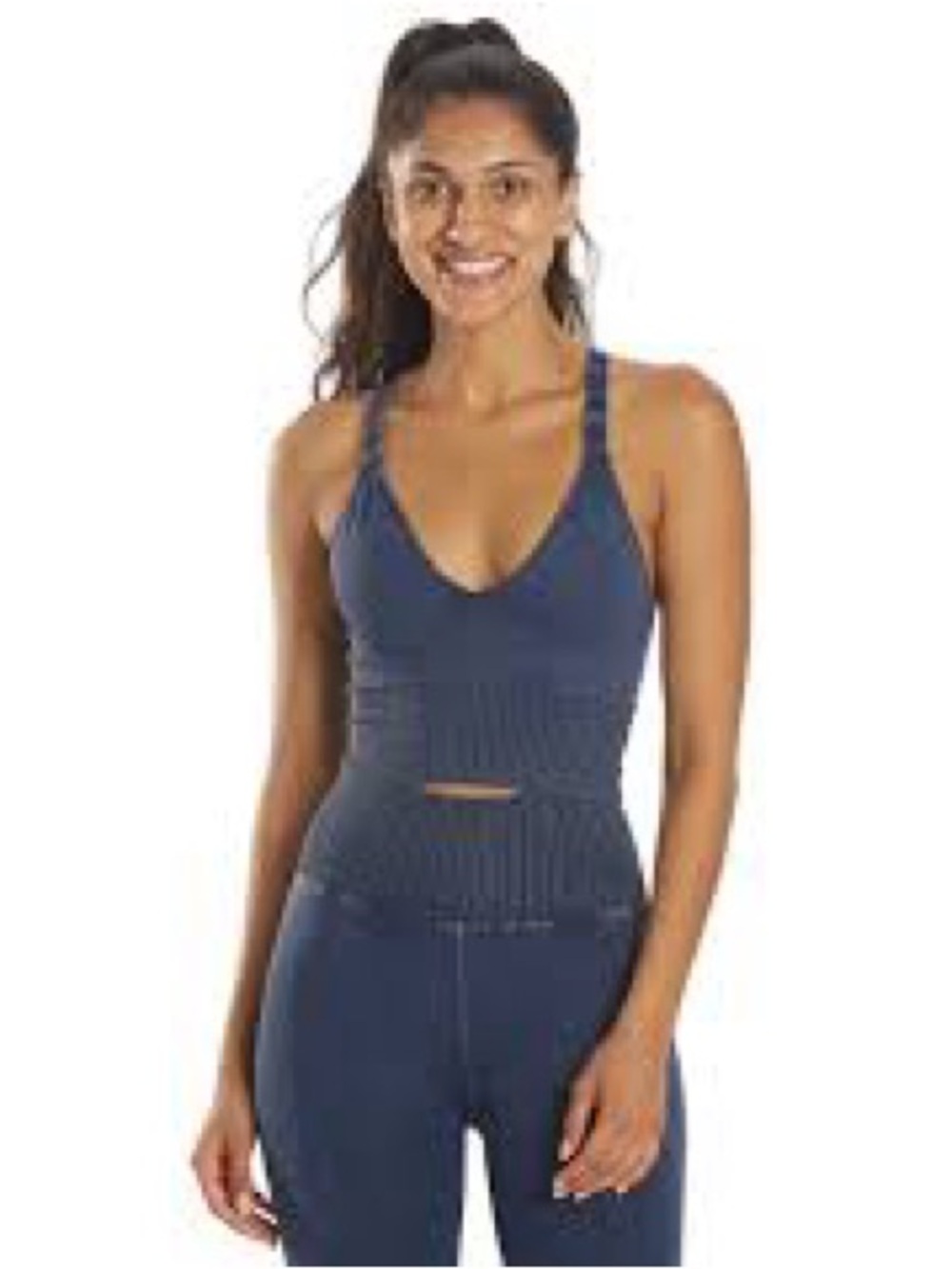 FP Movement by Free People Navy Ribbed V-Neck Crop Top